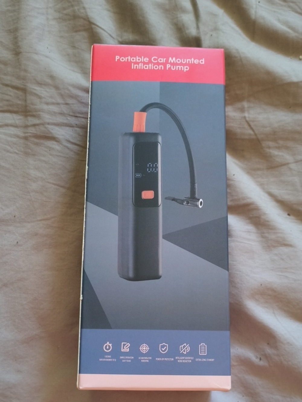 Reachargeable - Portable Car Mounted Inflation Pump - Black with Orange Accent